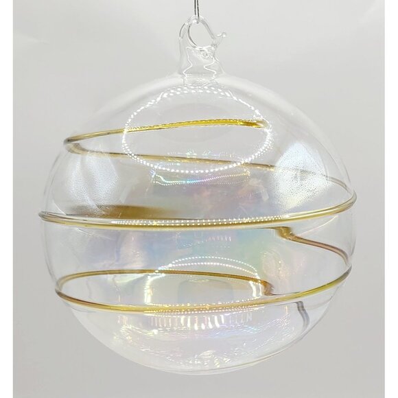 Silvestri Other - VTG Silvestri Hand Blown Glass Ornament Iridescent Globe Gold Swirl Christmas